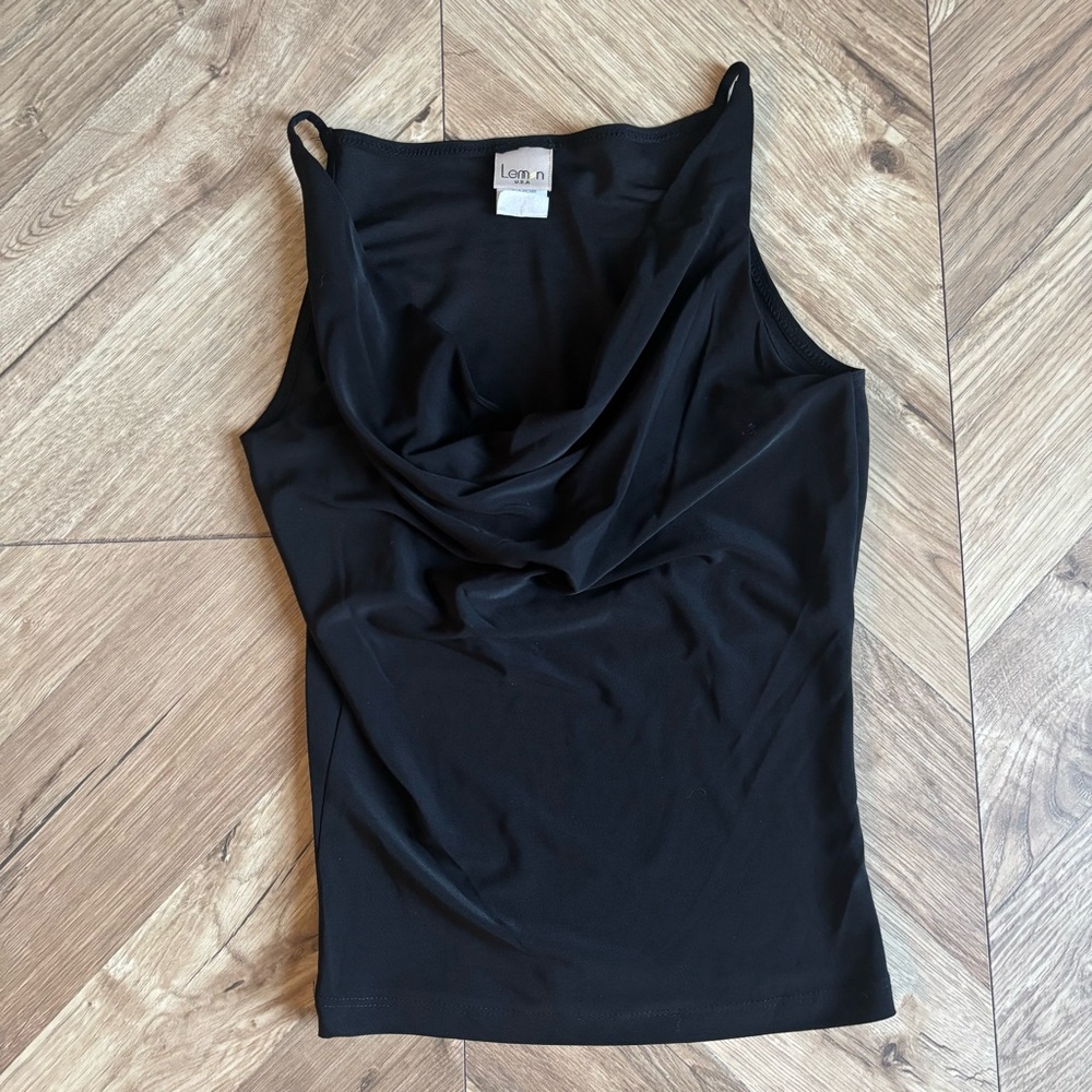 Lemon Black Cowl Neck Tank Top